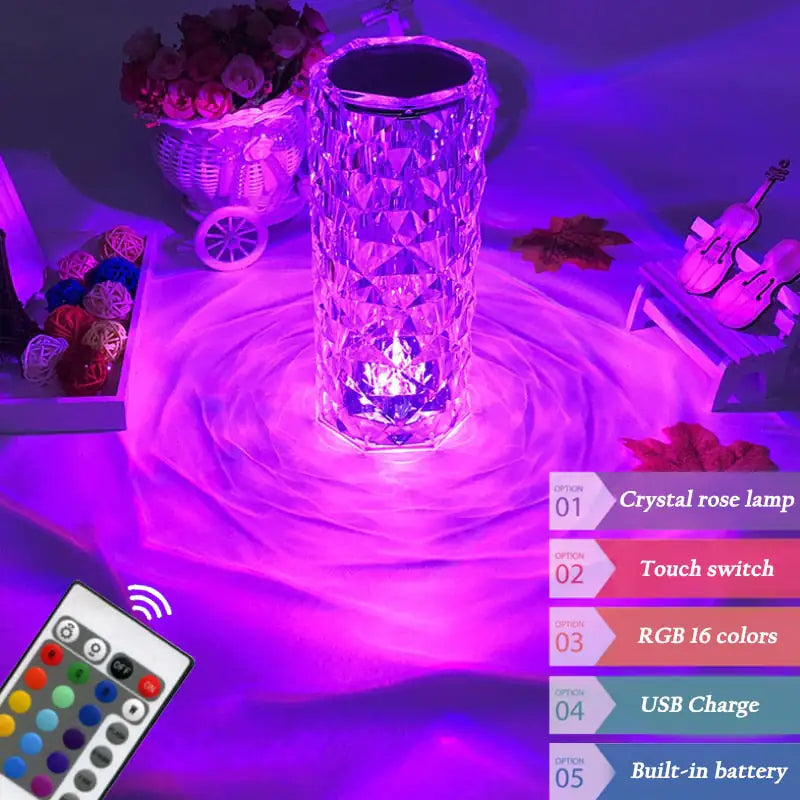 Candeeiro de Mesa LED Recarregável Cristal Diamante